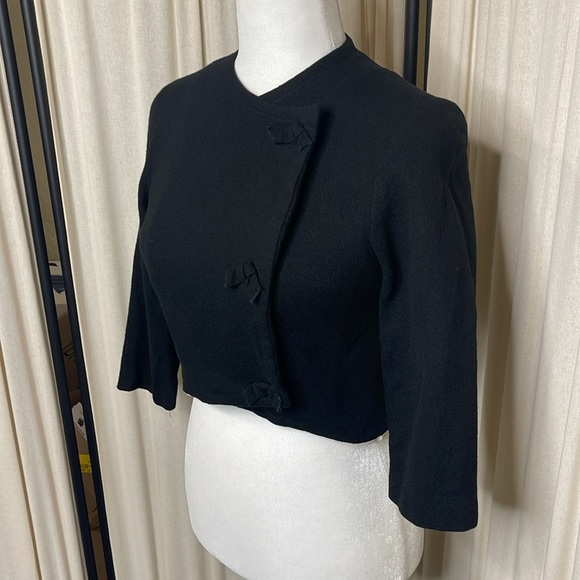 VINTAGE- GAY GIBSON 30’S-50’S DOUBLE BREASTED BLACK CROPPED CARDIGAN XS - Picture 5 of 16